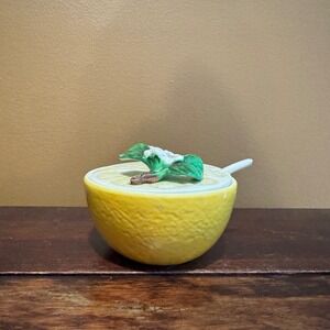 Lefton Vintage Grapefruit Sugar Bowl with spoon and lid‎ Cottagecore serveware